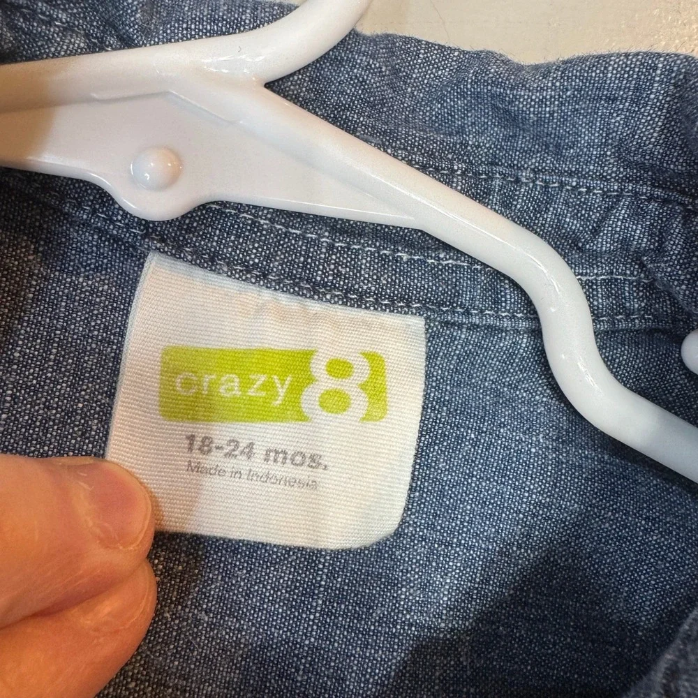 Crazy 8‎ Blue Chambray Button Down Shirt Boys 18-24 Mon Long Sleeve Denim Spring